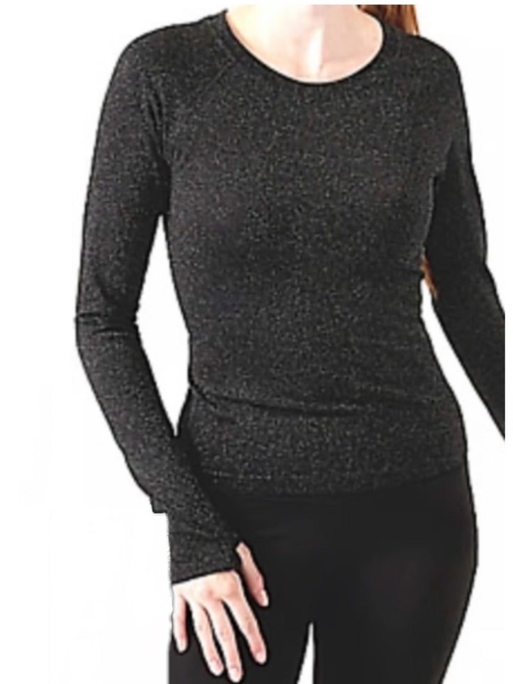 NWT ATHLETA BLACK & SILVER Sparkle Shimmer MOMENTUM SEAMLESS TOP